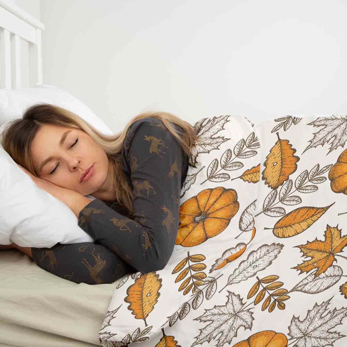 Therapiedecken beddengoed set wit met blad en pompoen