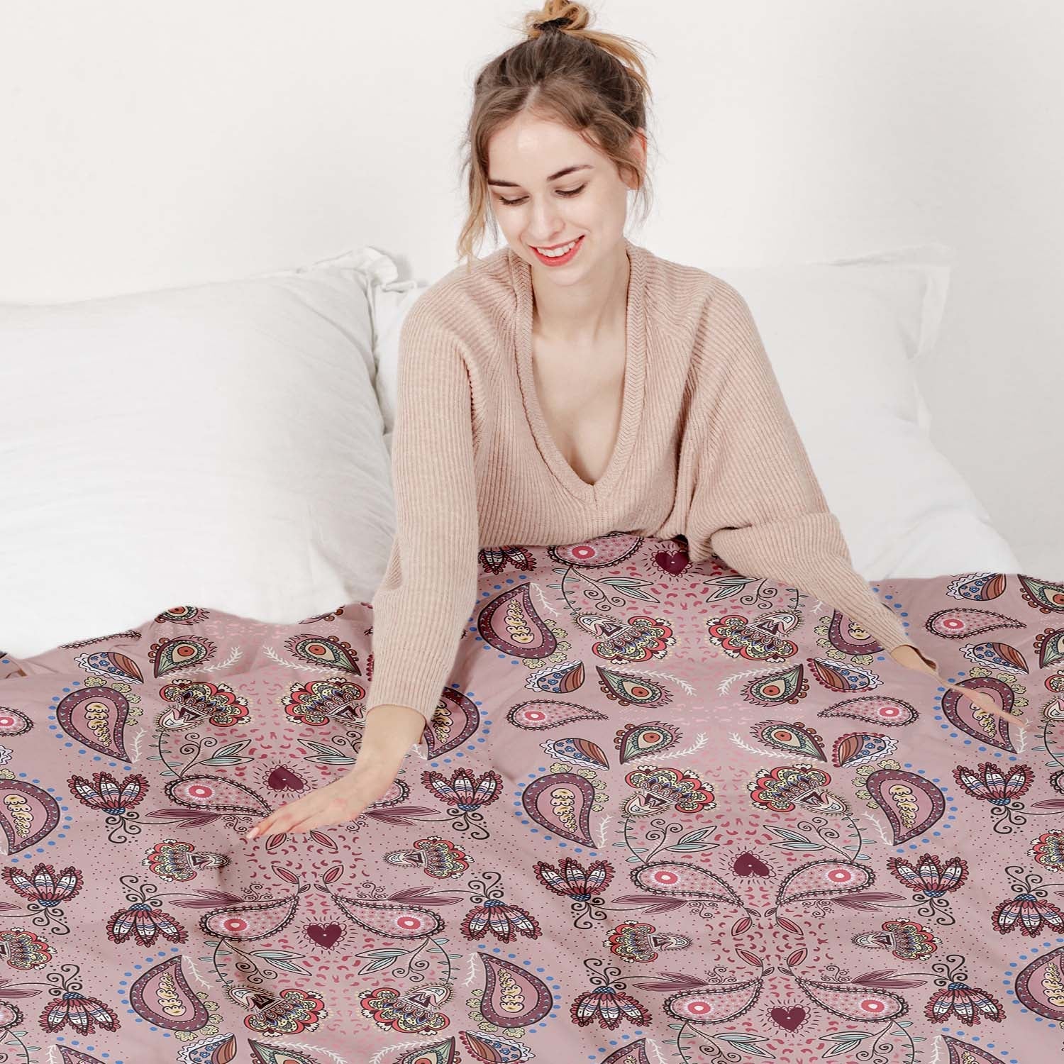Originele therapiedeken - katoenen hoes roze mandala