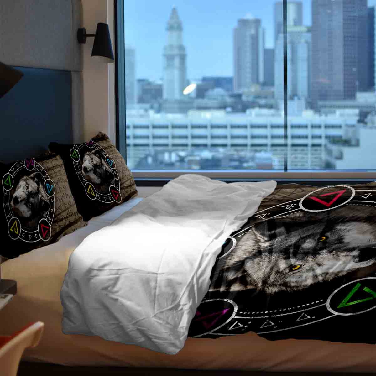 Original Therapiedecke - Baumwoll Bettwäsche Set Braun mit Wolf