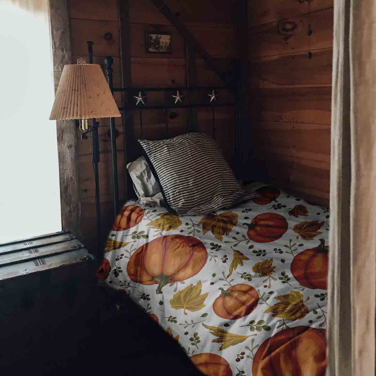 Original Therapiedecke - Baumwoll Bettwäsche Set Weiß mit großen Kürbissen