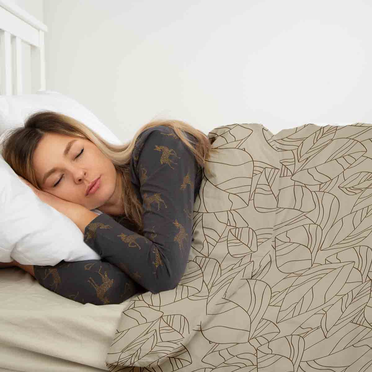 Original Therapiedecke - Baumwollbezug Beige mit Blattform Schwarz