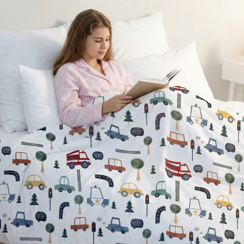Originele therapiedeken - Auto's verzwaringsdeken met katoenen hoes voor kinderen