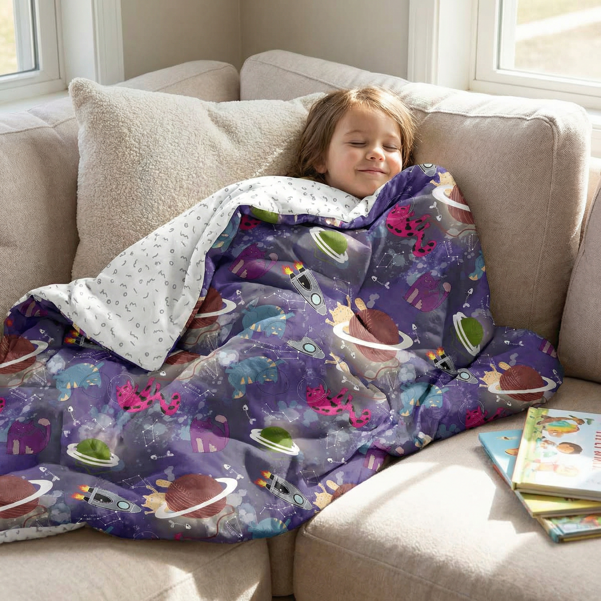 Original Therapiedecke - Weltall Gewichtsdecke mit Baumwollbezug für Kinder