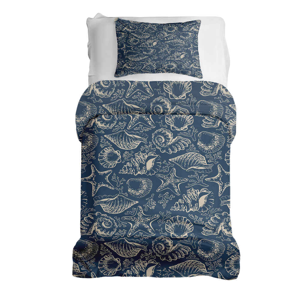 Original Therapiedecke - Baumwoll Bettwäsche Set Blau mit Muscheln