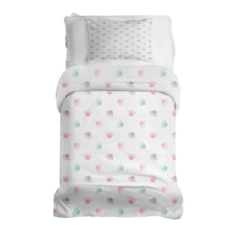 Therapiedekens beddengoed set wit met gekleurde pootafdrukken
