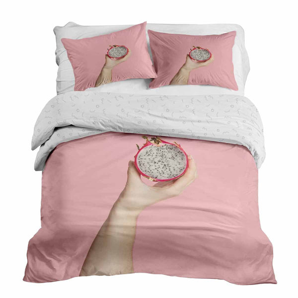Therapiedekens beddengoed set roze met drakenfruit