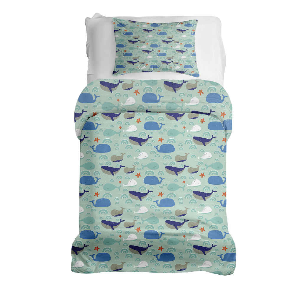 Therapiedekens beddengoed set groen met walvissen