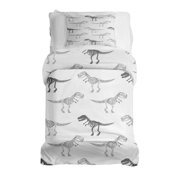 Therapiedekens beddengoed set wit met dinosaurus skelet