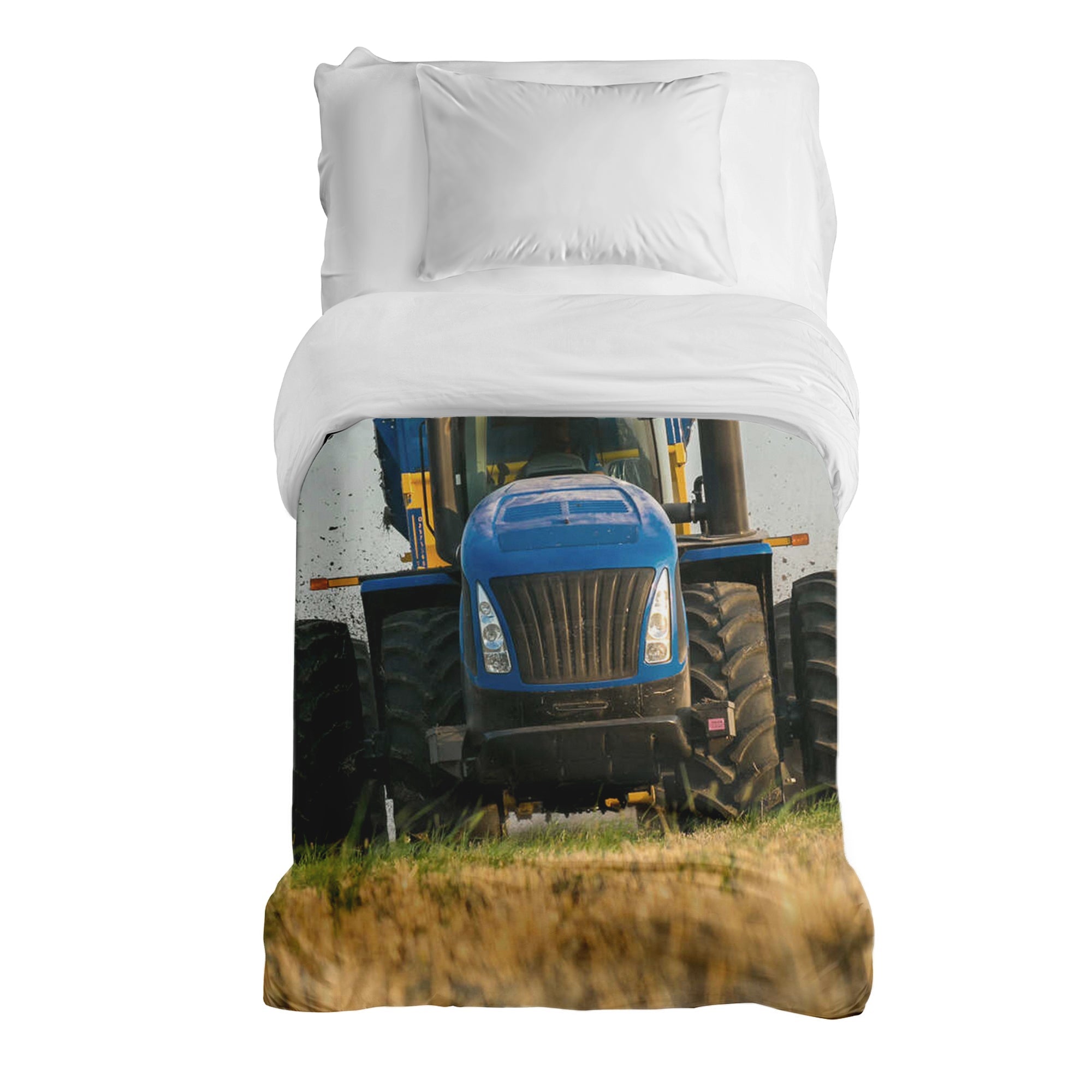 Originele therapiedeken - katoenen hoes tractor in blauw