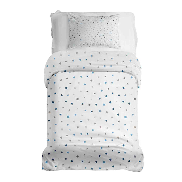 Therapiedekens beddengoed set wit met kleine blauwe vormen