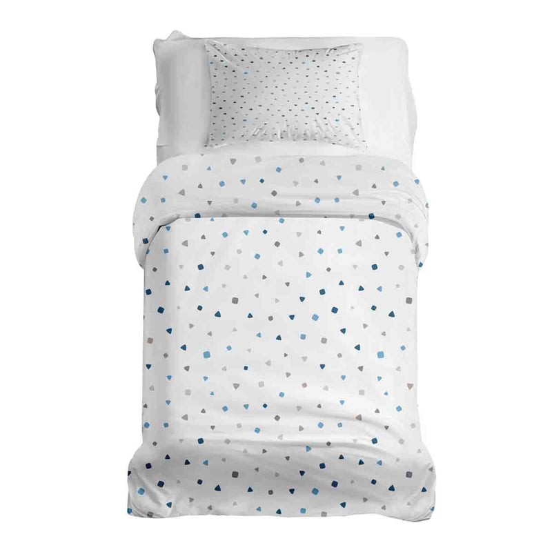 Therapiedekens beddengoed set wit met kleine blauwe vormen