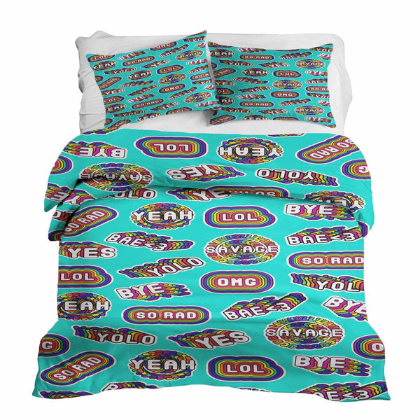 Therapiedekens beddengoedset turquoise met spreuken