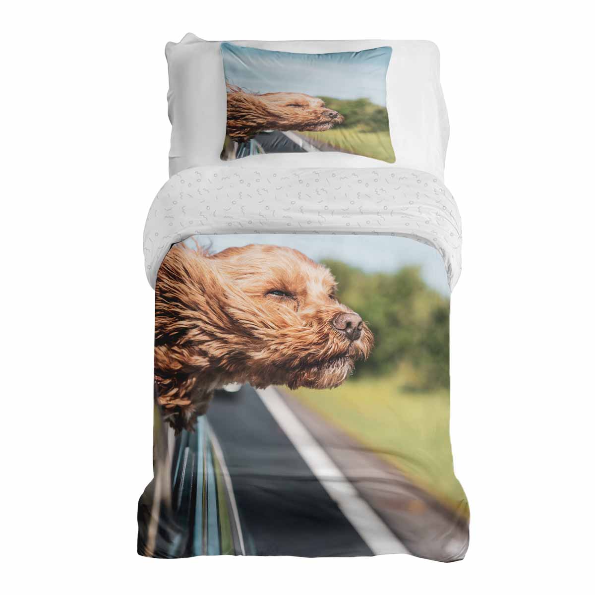 Therapiedekens beddengoedset met hond in de auto