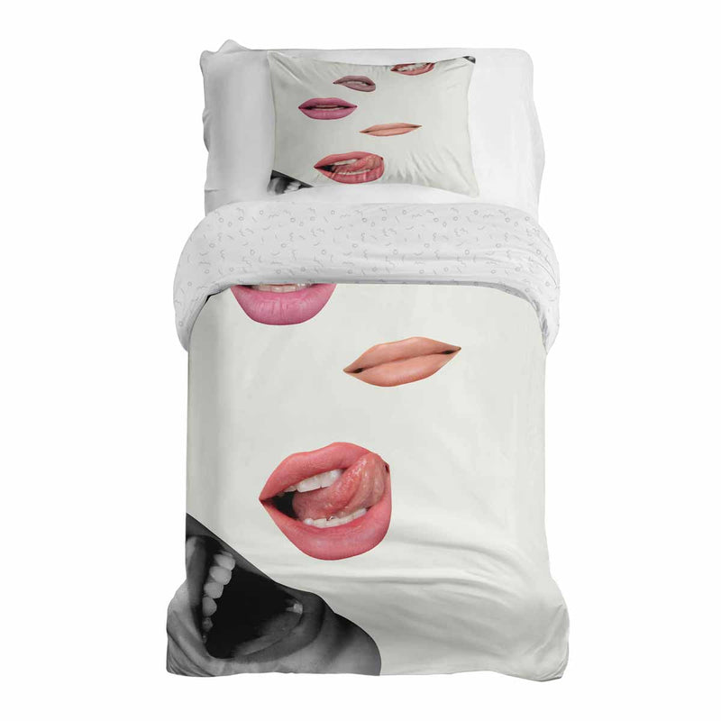 Therapiedekens beddengoed set wit met lippen