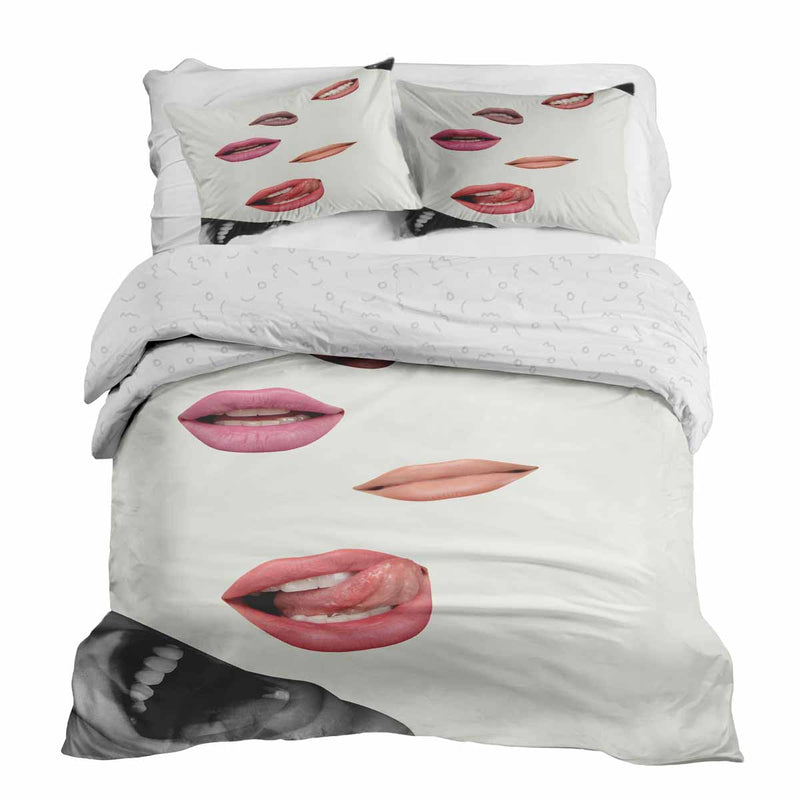 Therapiedekens beddengoed set wit met lippen