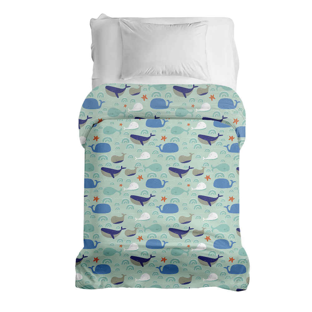 Originele therapiedeken - katoenen hoes groen met walvissen