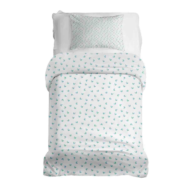 Therapiedekens beddengoed set wit met blauwe hartjes