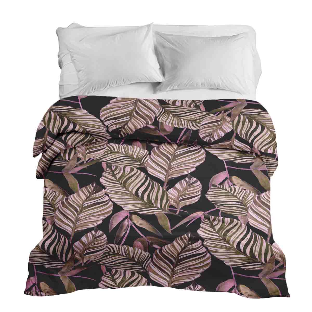 Original Therapiedecke - Baumwollbezug Schwarz mit lila Blättern