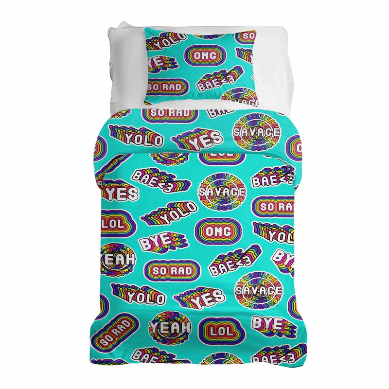 Therapiedekens beddengoedset turquoise met spreuken