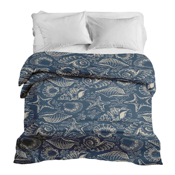 Therapiedekens katoenen hoes blauw met schelpen