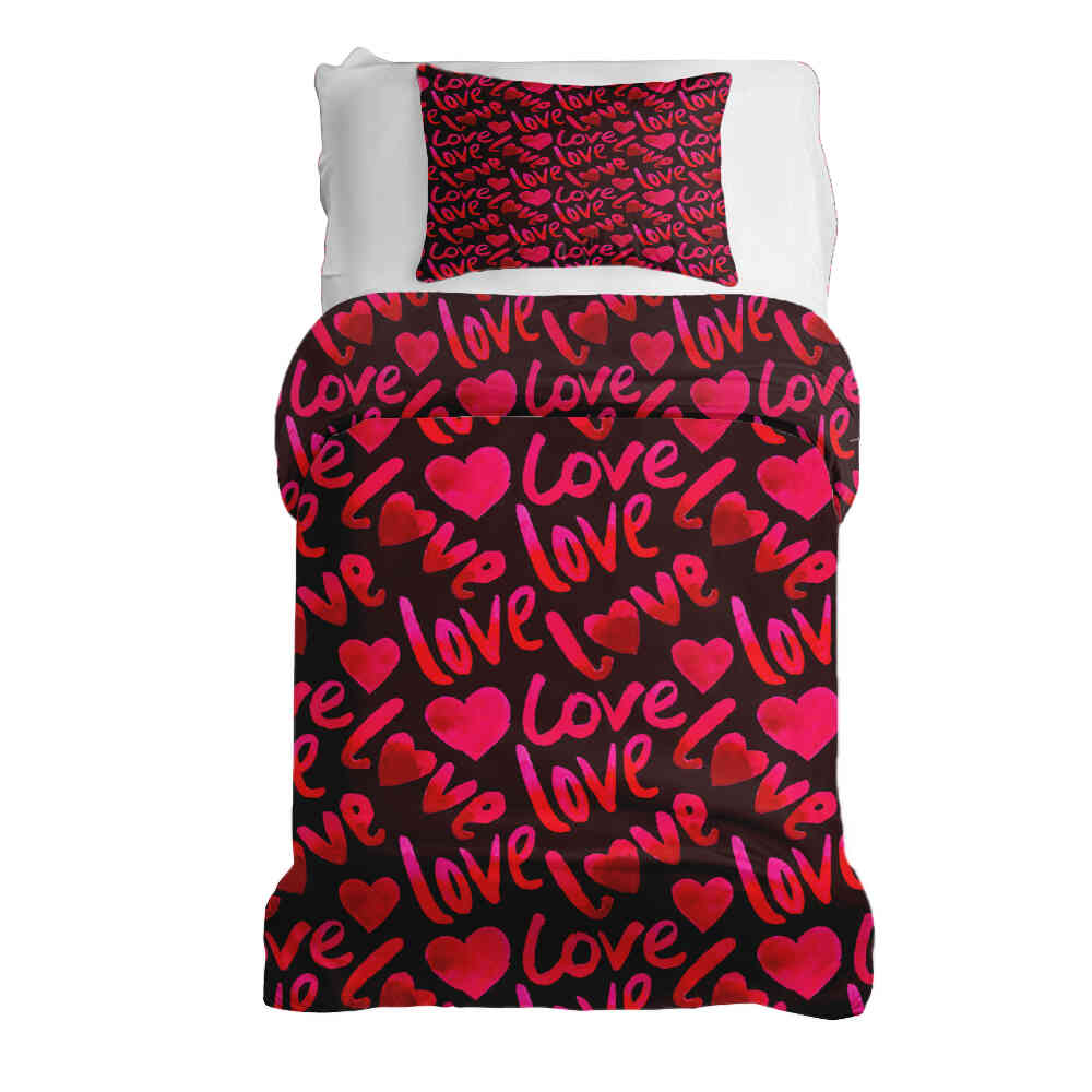 Original Therapiedecke - Baumwoll Bettwäsche Set Schwarz mit Schriftzug Love