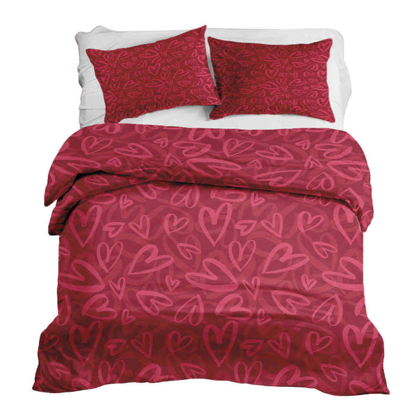 Therapiedecken beddengoed set rood met roze hartmotief