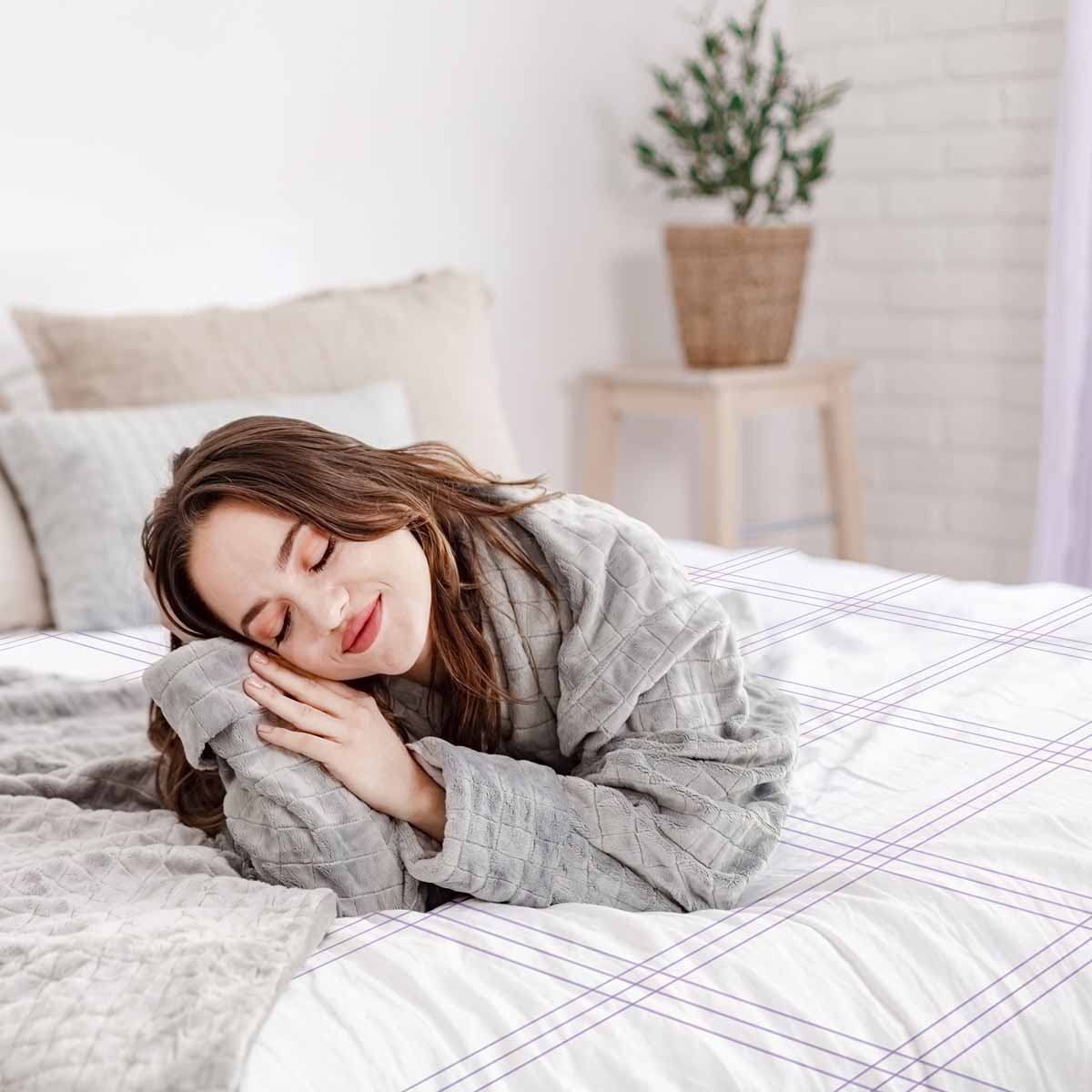 Original Therapiedecke - Baumwoll Bettwäsche Set Weiß mit lila Streifen