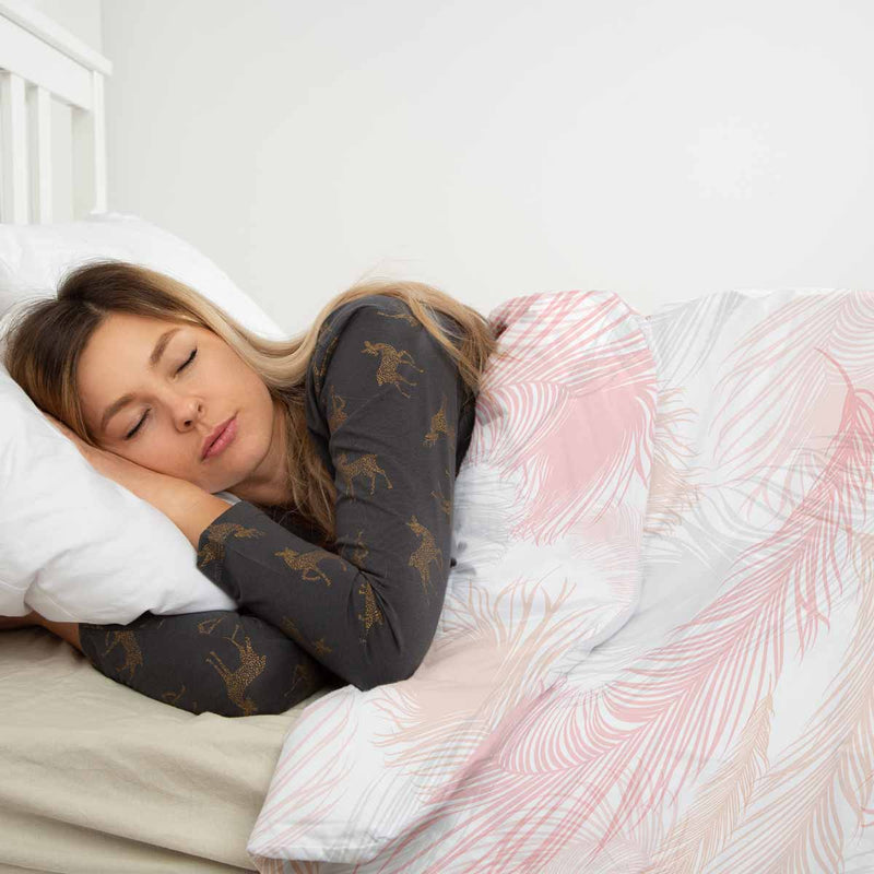 Therapiedekens beddengoed set wit met roze veren