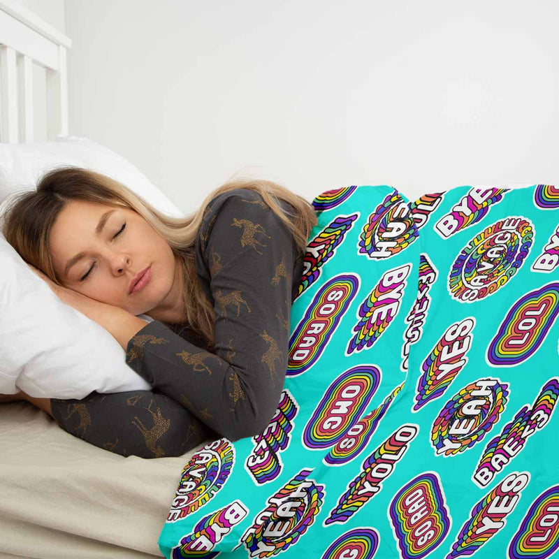 Therapiedekens beddengoedset turquoise met spreuken