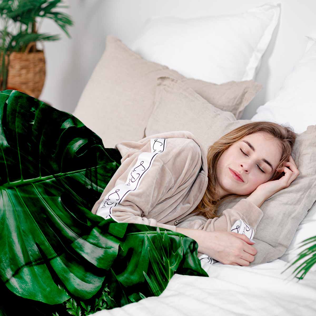 Originele therapiedeken - katoenen hoes met Monstera plant