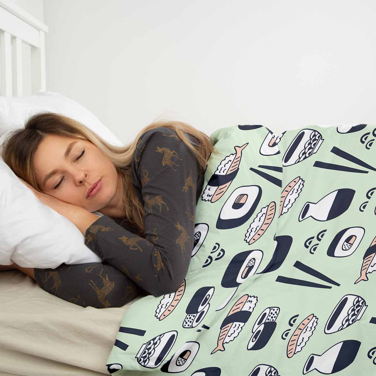 Original Therapiedecke - Baumwoll Bettwäsche Set Hellgrün mit Sushi