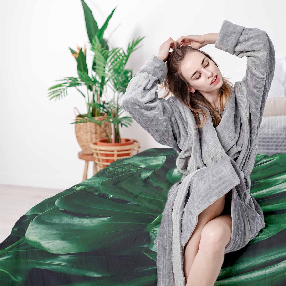 Originele therapiedeken - katoenen hoes met Monstera plant