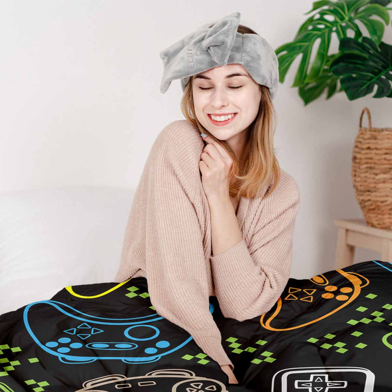 Therapie dekens katoenen hoes zwart met spelconsoles