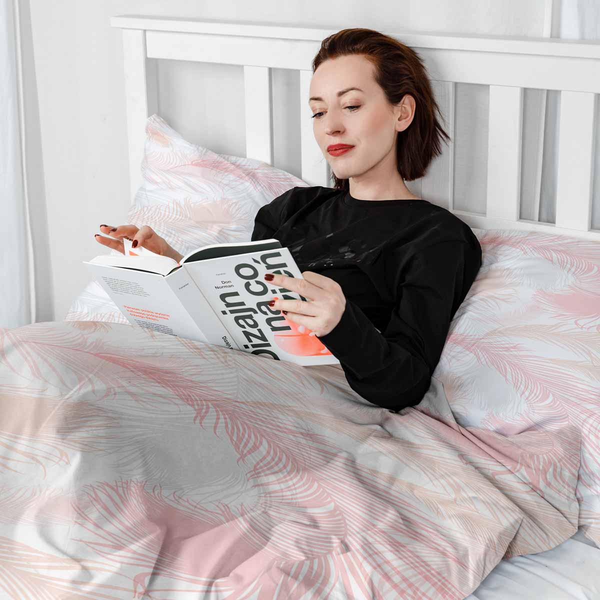 Originele therapiedeken - katoenen hoes wit met roze veren