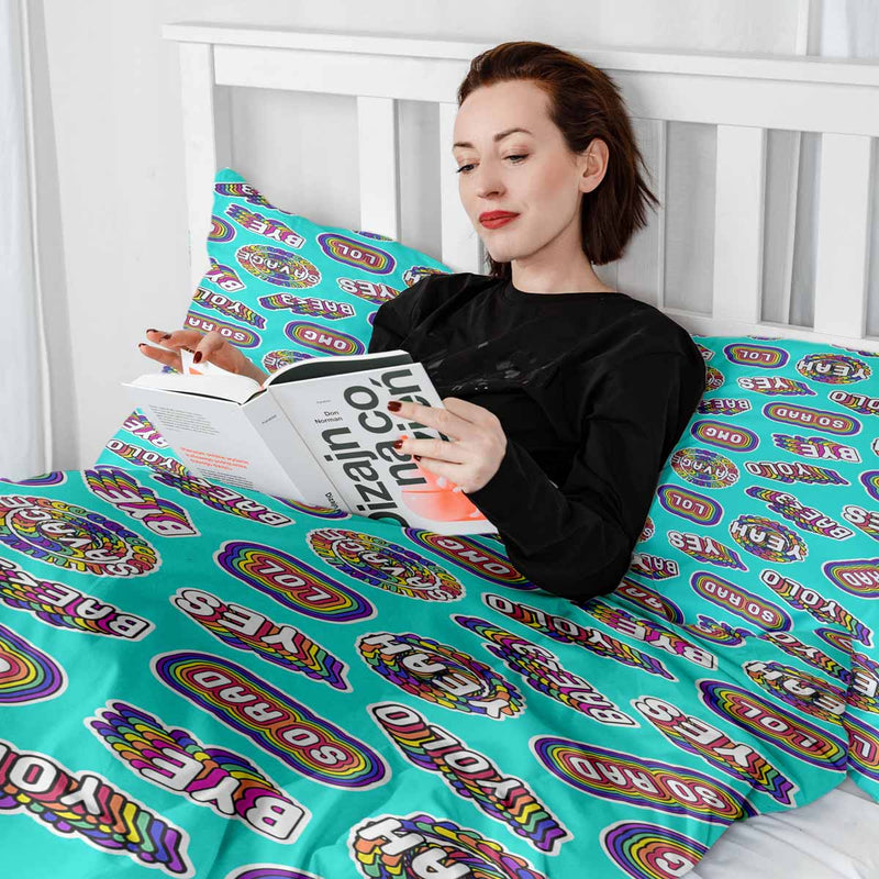 Therapiedekens beddengoedset turquoise met spreuken