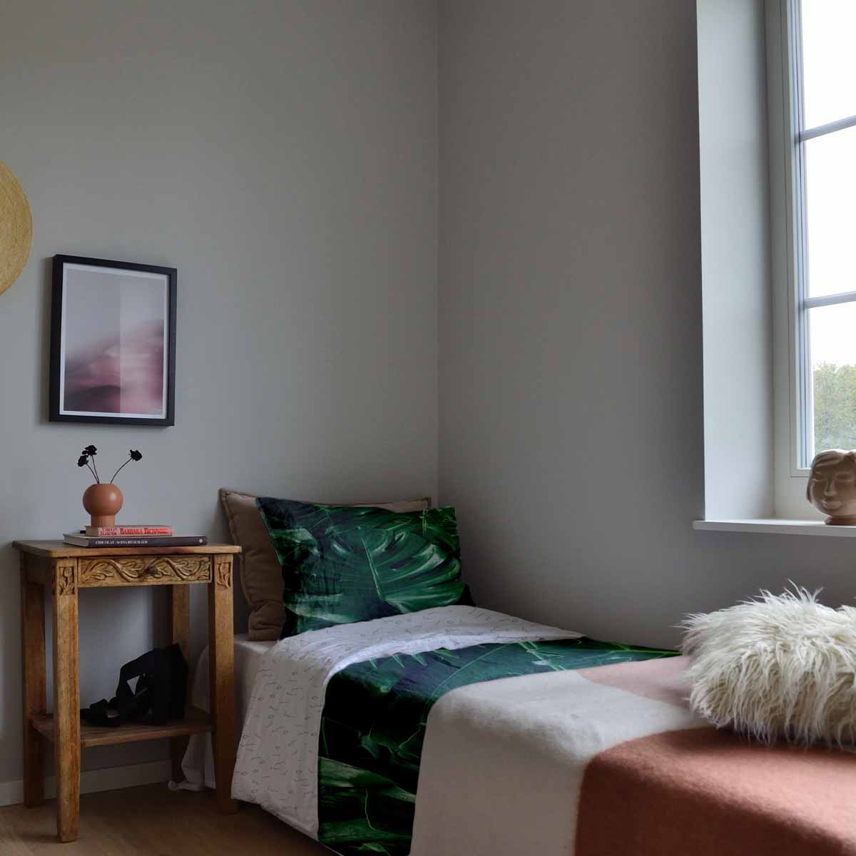 Originele therapiedeken - katoenen hoes met Monstera plant