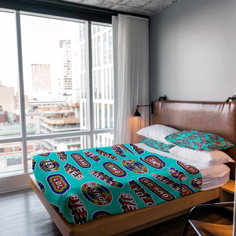 Therapiedekens beddengoedset turquoise met spreuken