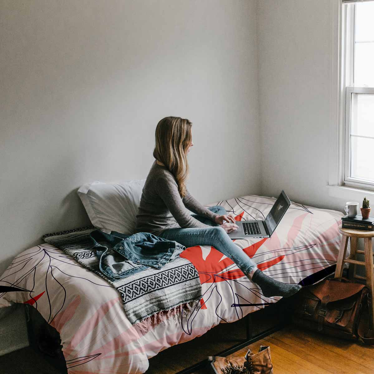 Original Therapiedecke - Baumwoll Bettwäsche Set Beige mit bunten Blättern