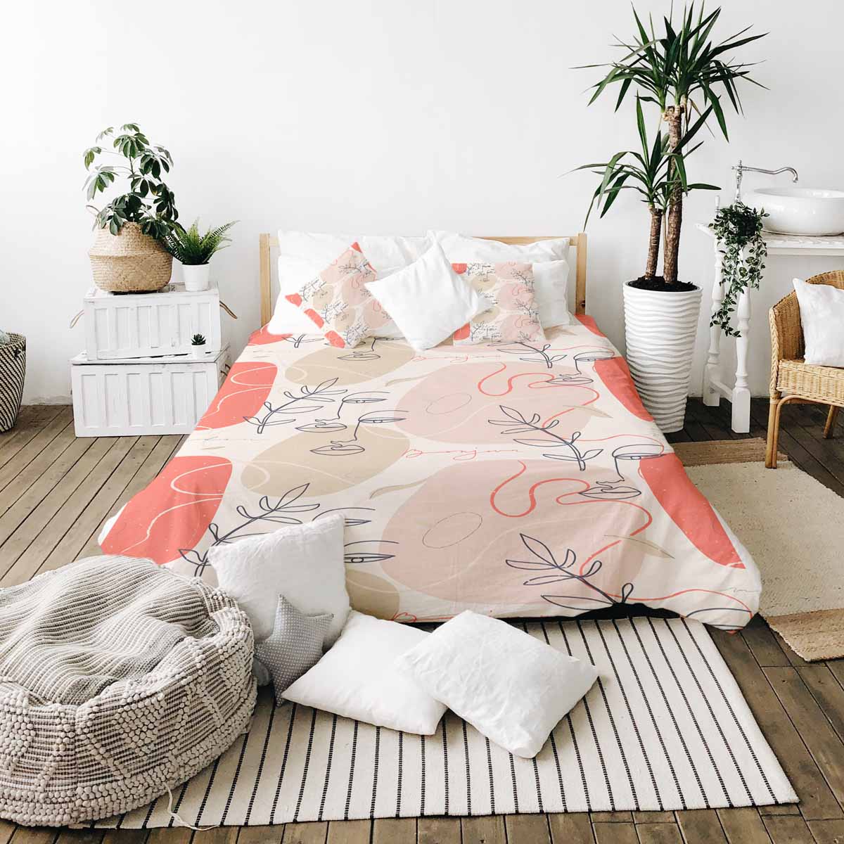 Original Therapiedecke - Baumwoll Bettwäsche Set Beige mit abstraktem Gesicht