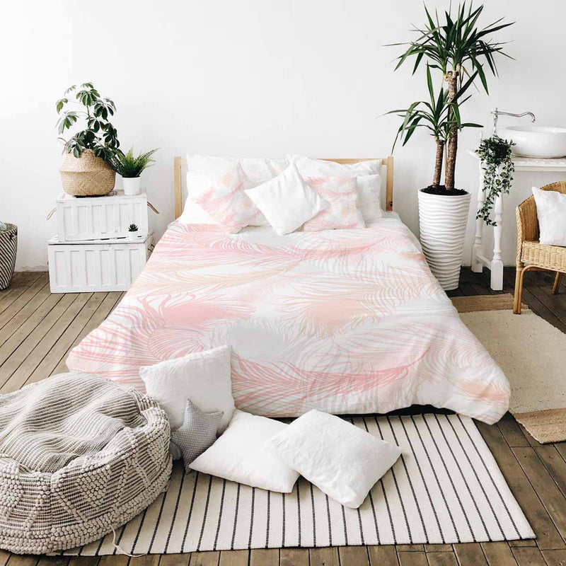 Therapiedekens beddengoed set wit met roze veren