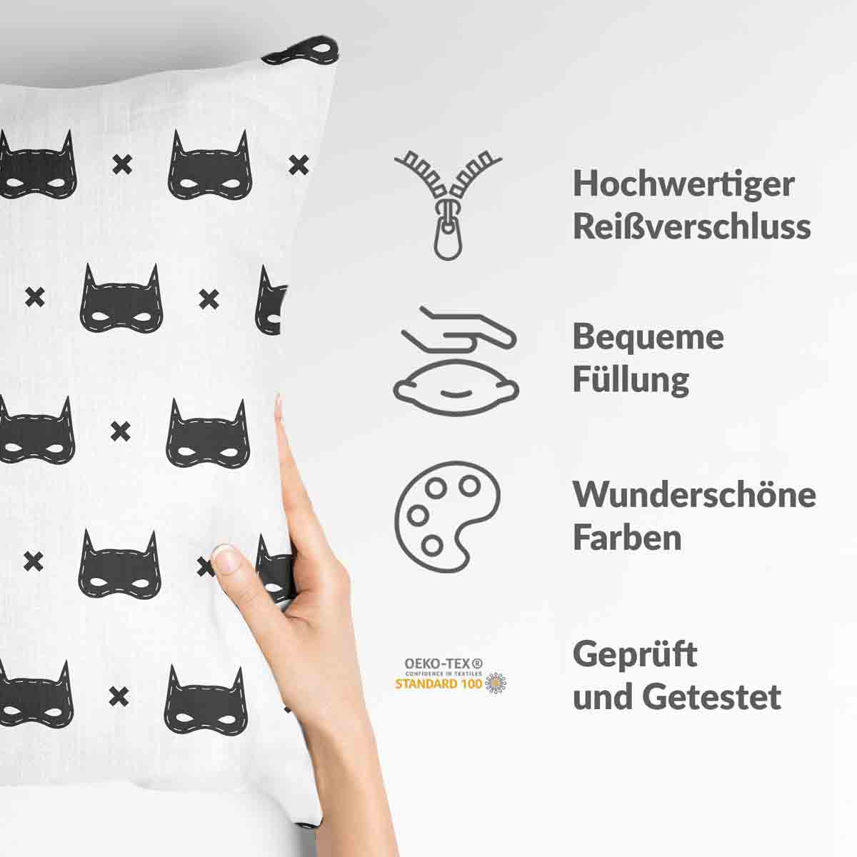 Gezondheidskussen wit met kattenmasker