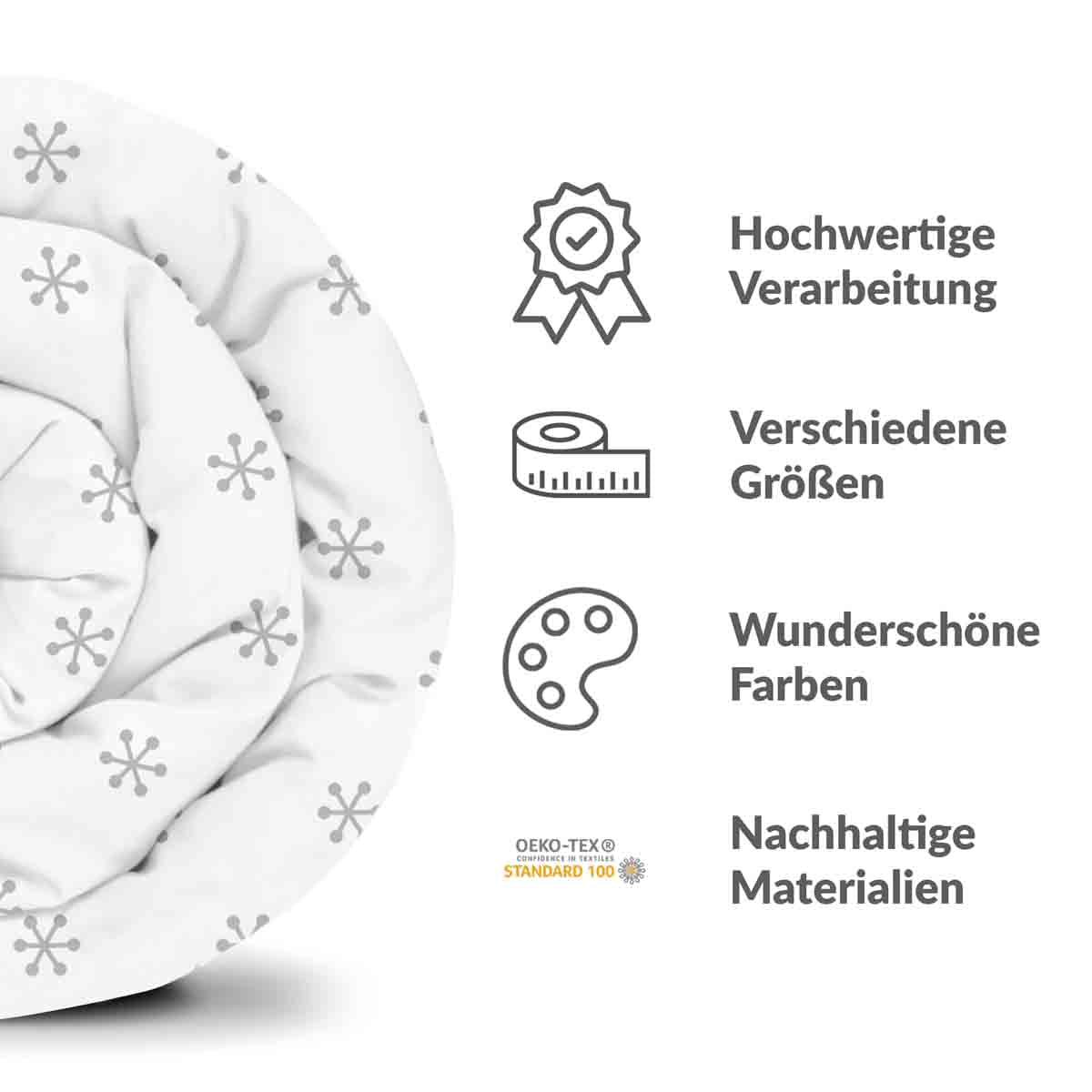 Original Therapiedecke - Baumwoll Bettwäsche Set Weiß mit grauen Schneeflocken