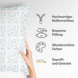 Gezondheidskussen wit met blauwe vormen