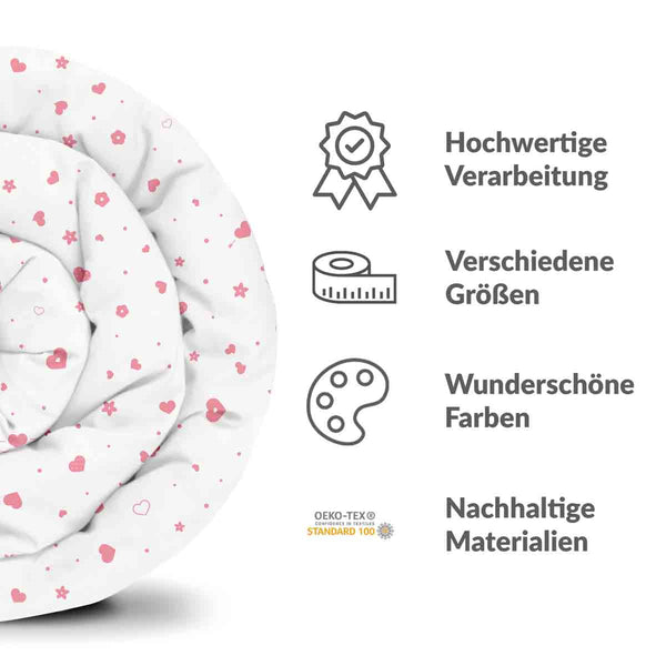 Therapiedekens katoenen hoes roze harten en bloemen