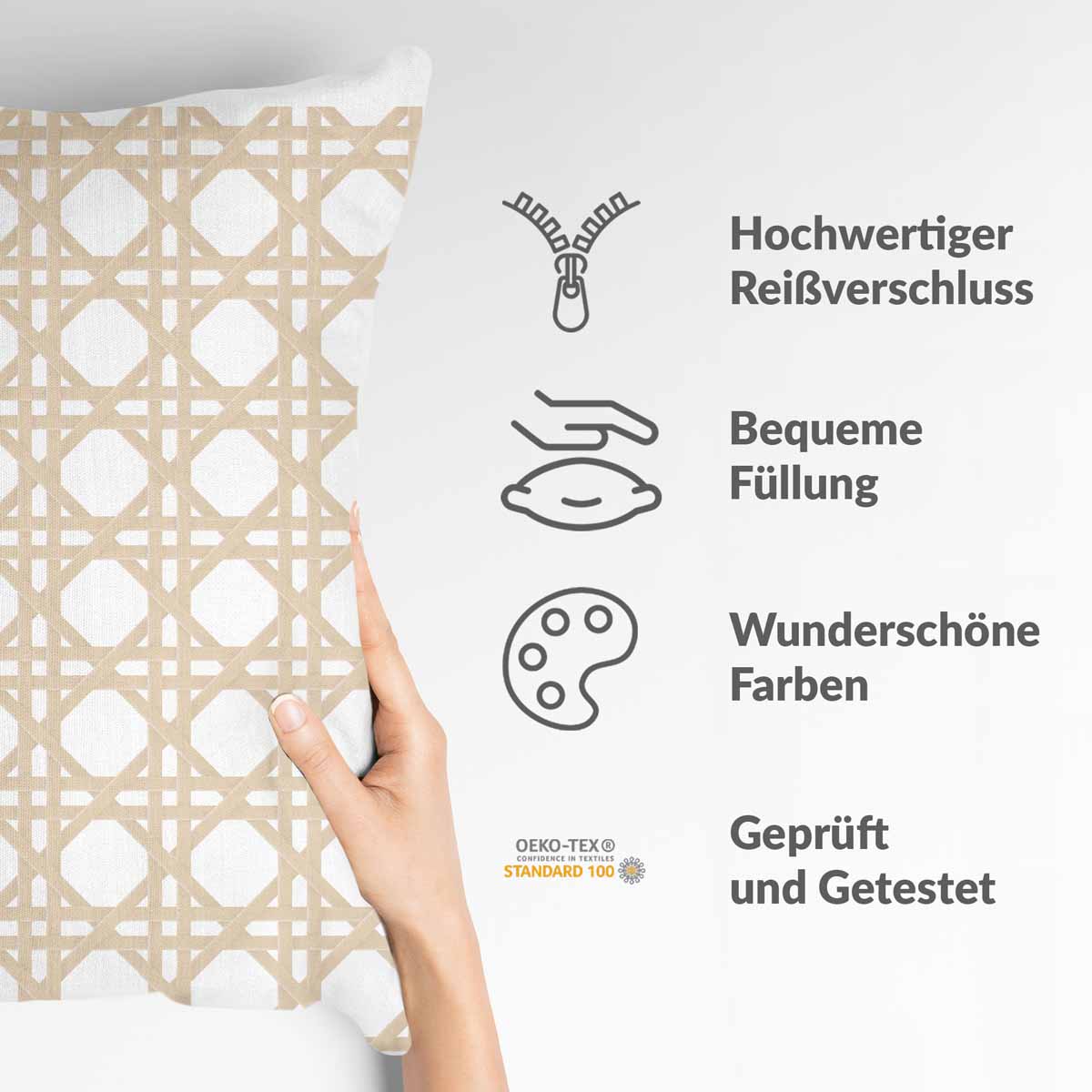 Gezondheidskussen wit met cirkels beige