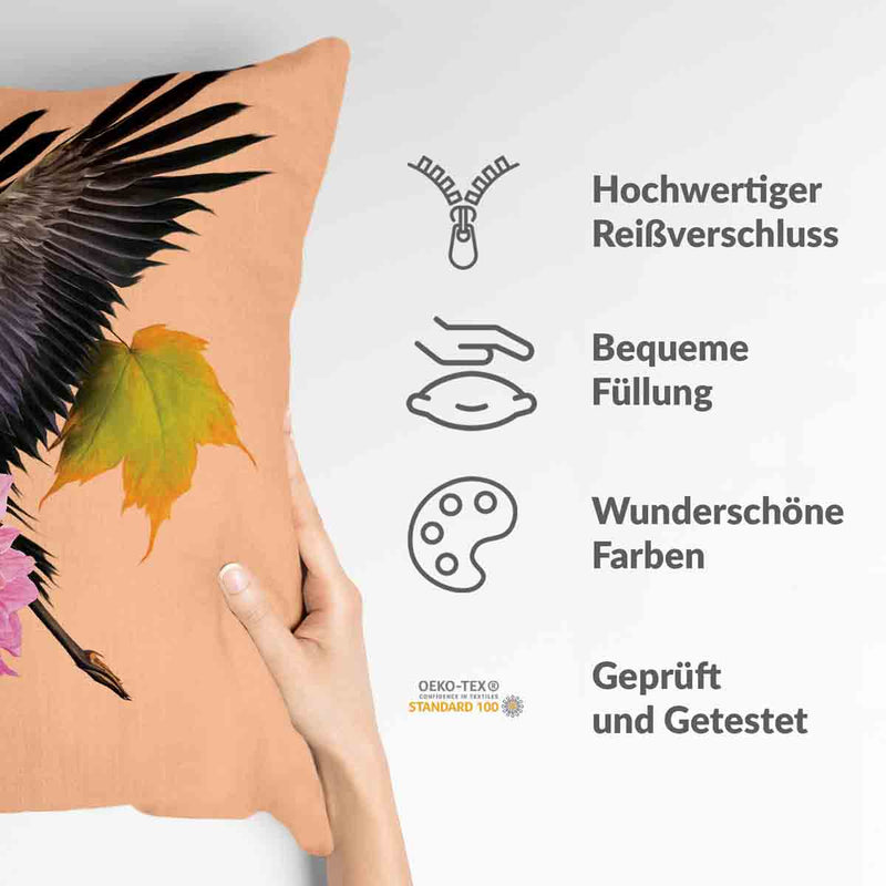 Gezondheidskussen Oranje met Kraanvogel