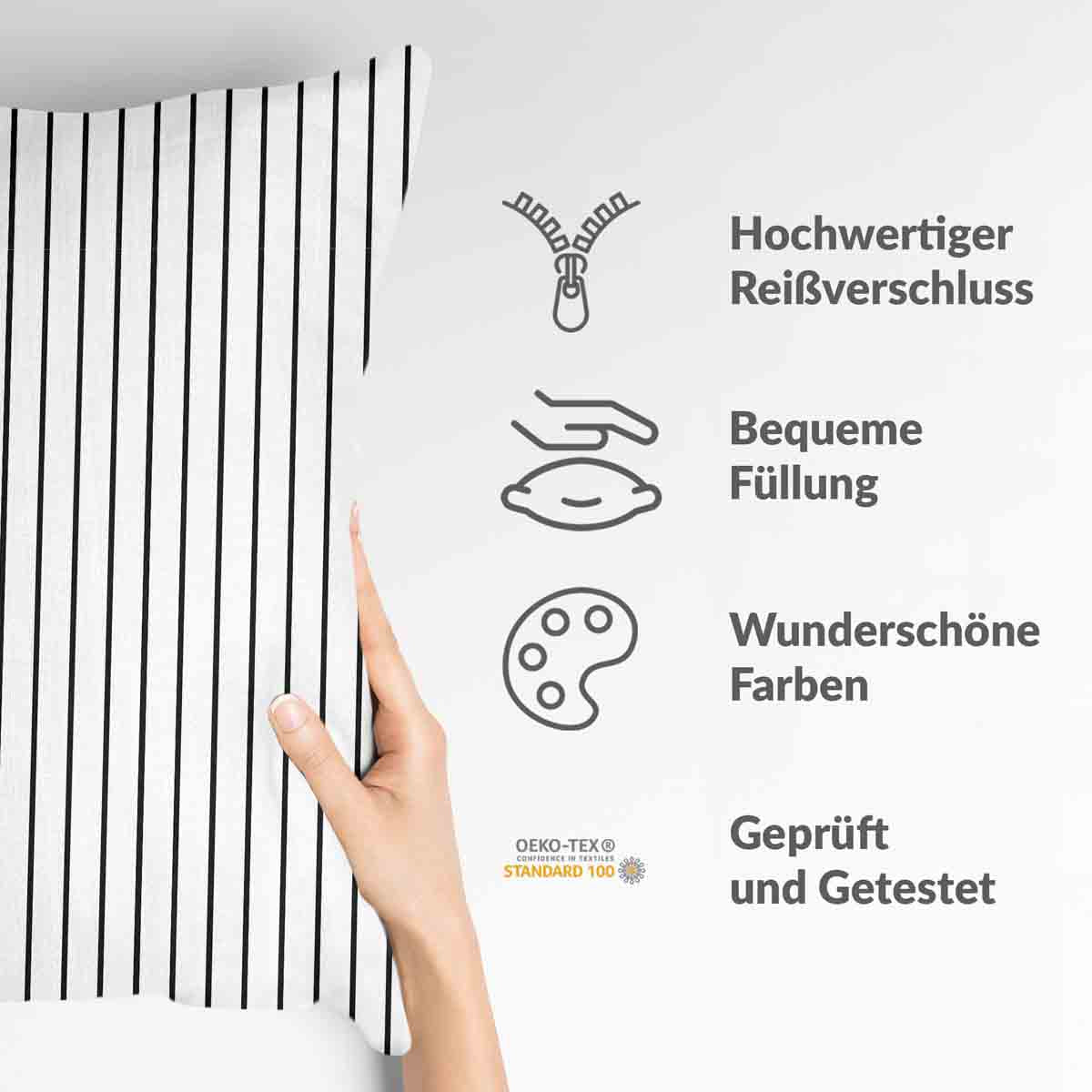 Gezondheidskussen wit met zwarte strepen