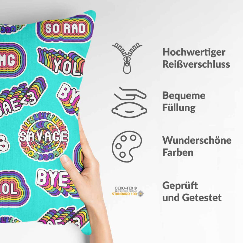 Gezondheidskussen turquoise met spreuken