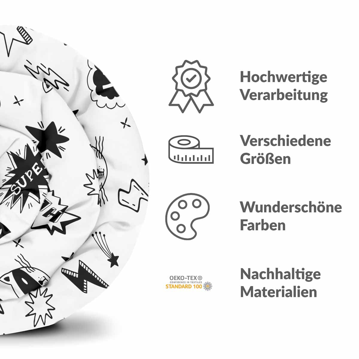Original Therapiedecke - Baumwollbezug Weiß Superhelden
