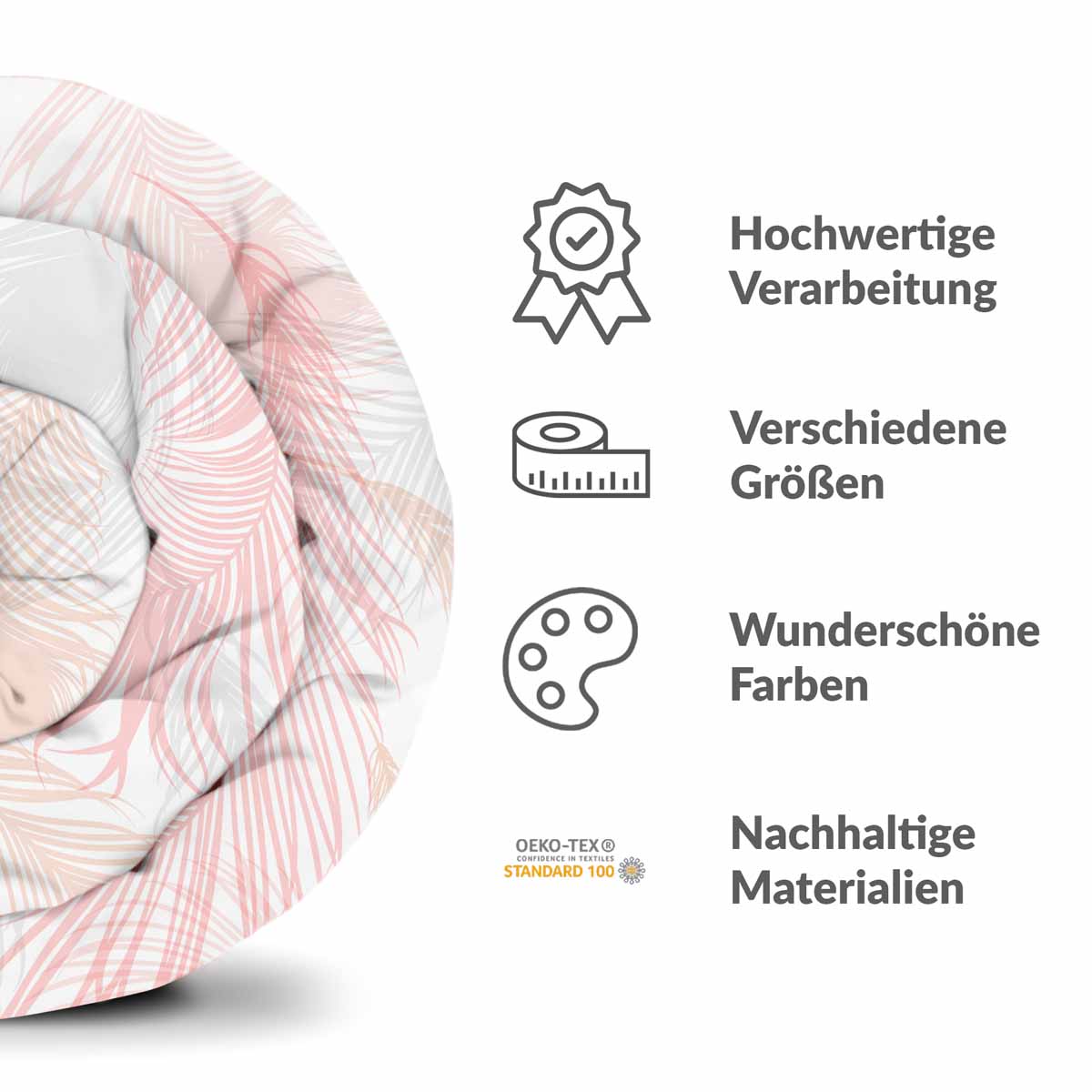 Originele therapiedeken - katoenen hoes wit met roze veren